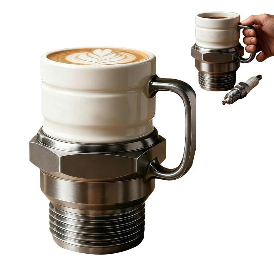 Spark Plugs Mug Creative Car-Themed Coffee Cup with Insulated Stainless Steel Liner Unique Gift for Auto Enthusiasts & Mechanics