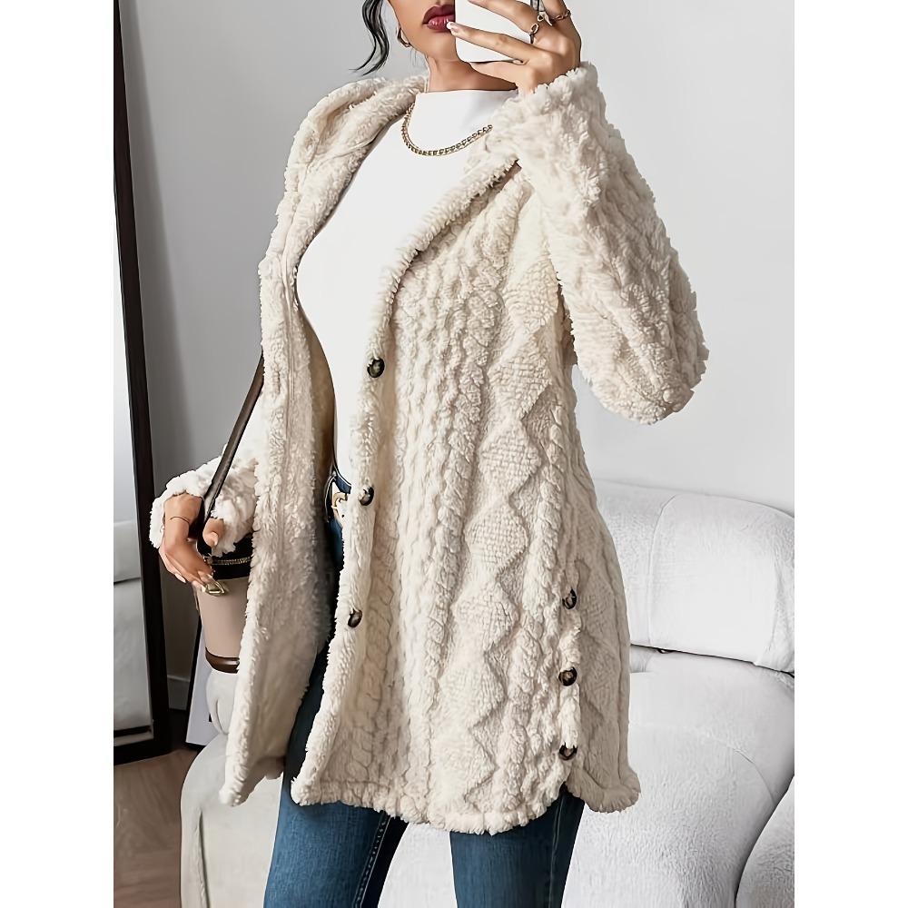 Autumn-Winter Warm Fashion Jacquard Plush Hooded Cardigan Coat
