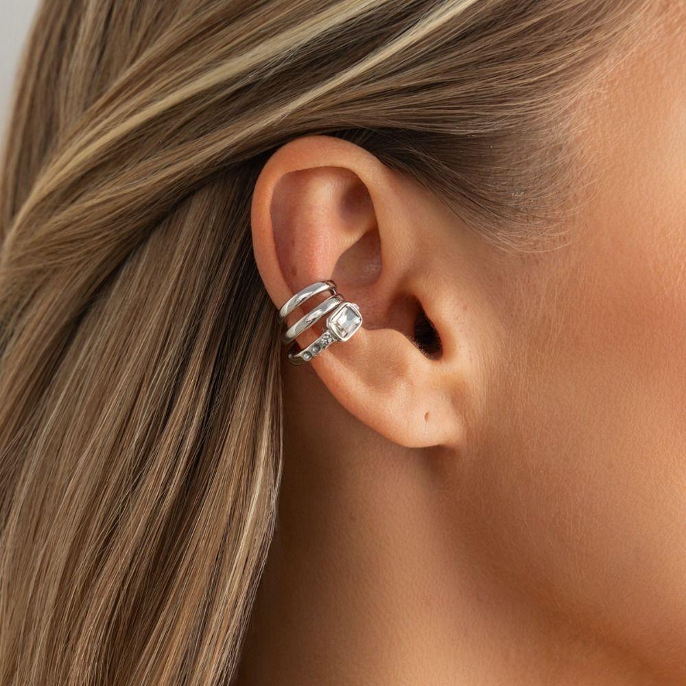 Multi-Layer Triple Ring Clip Silver No Piercing Earrings Hip Hop Gold Jewelry  Wear