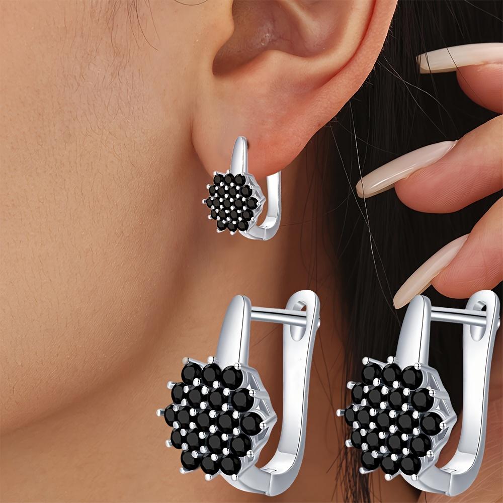 Black Awn Boucles d'oreilles créoles en pierre noire pour femme