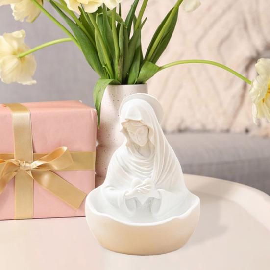 Virgin Mary Statue Rosary Holder Our Lady Rosary Bowl Resin Figurine Sculpture Home Office Bookshelf Desktop Decoration Ornament