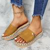 Thick-soled Beach Slippers Women's 2025 Summer New Hemp Rope Bottom Muffin Plus Size Wedge Sandals