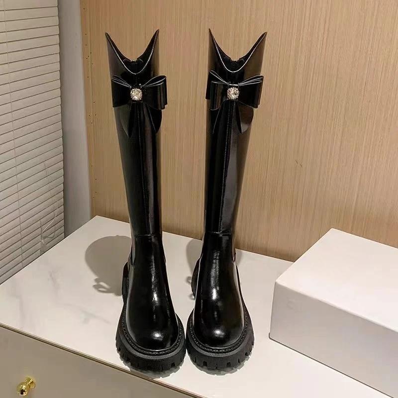 Fashion Trend 2025 Bow Leather Platform Long Boots for Women Cosplay Fashion New Rock Gothic Designer Luxury Knee High Shaft Shoes Woman