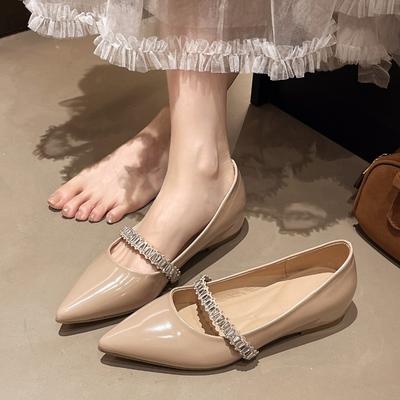 2025 Kristall-Knöchelband Mary Jane Schuhe für Damen Sexy spitze Zehen Flache Erhöhung Keilabsatz Ballerinas Slipper Damen Slipper