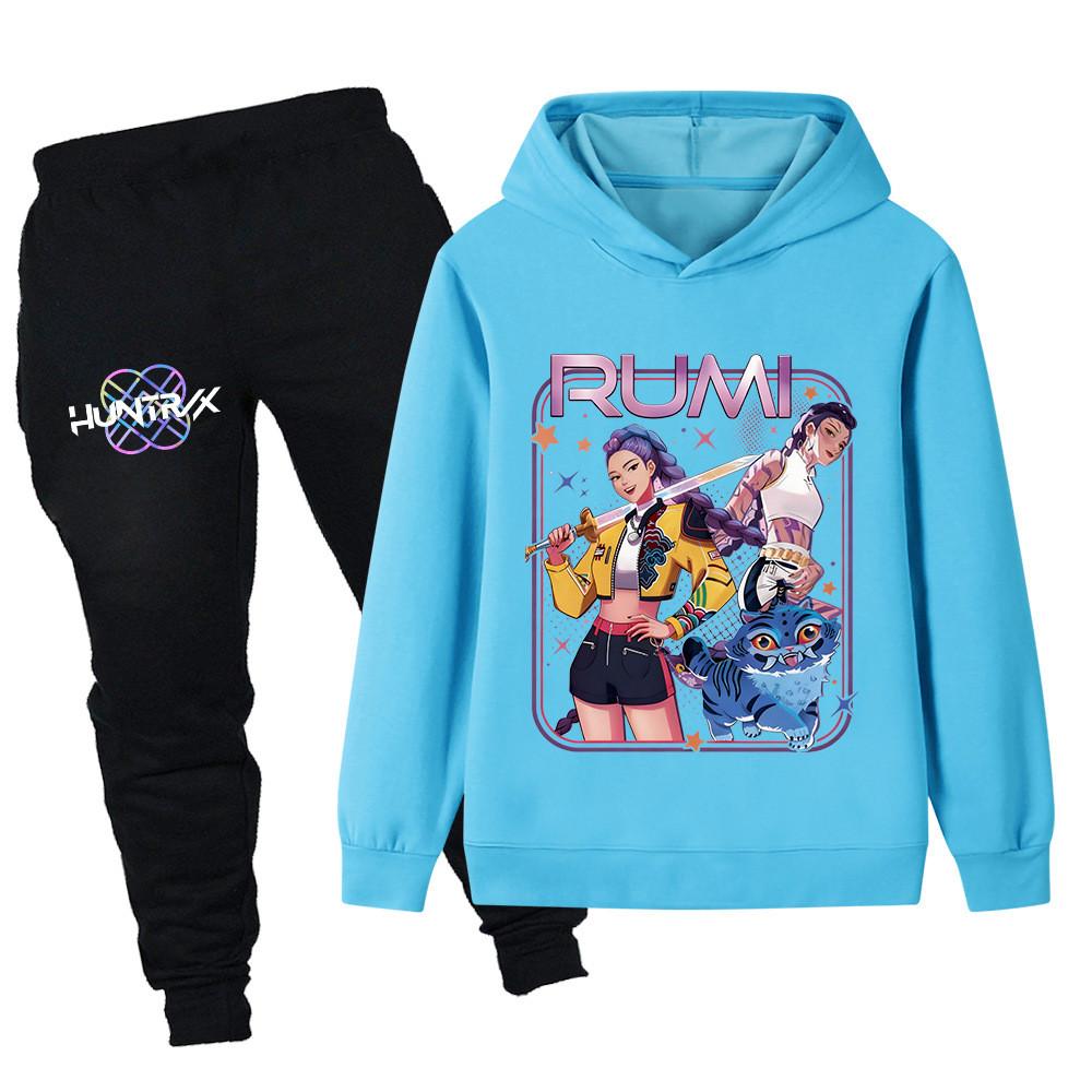 PB1249 Kinder Jungen Mädchen Kpop Mira Zoey Rumi Druck Langarm Kapuzenpullover Hose Hosen Kleidersets