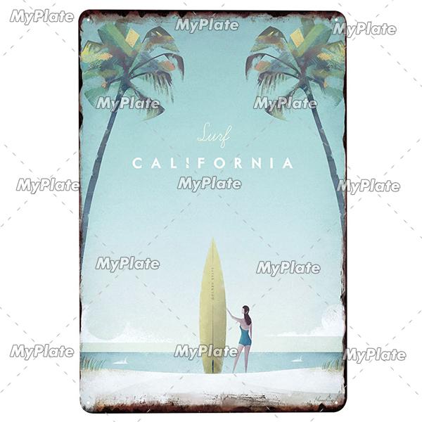 BEACH Metal Sign Vintage Plaque Surf Tin Sign Plate Wall Decor For Bar Pub Man Cave HawaiiKahunaSanta Barbara Poster Custom