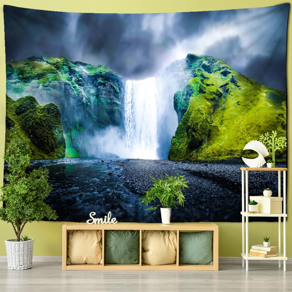 Kunst Natur Böhmische Wohnzimmer Zimmer Dekoration Ahornblatt Wald Wasserfall Landschaft Malerei Wandteppich Wandbehang