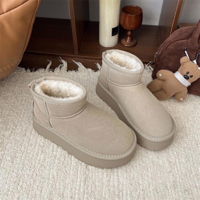 Women's Fashion Lightweight Height-enhancing Soft Sole Winter Warm Fur One Snow Boots Velvet Lined Non-slip Casual Sports Cotton Boots