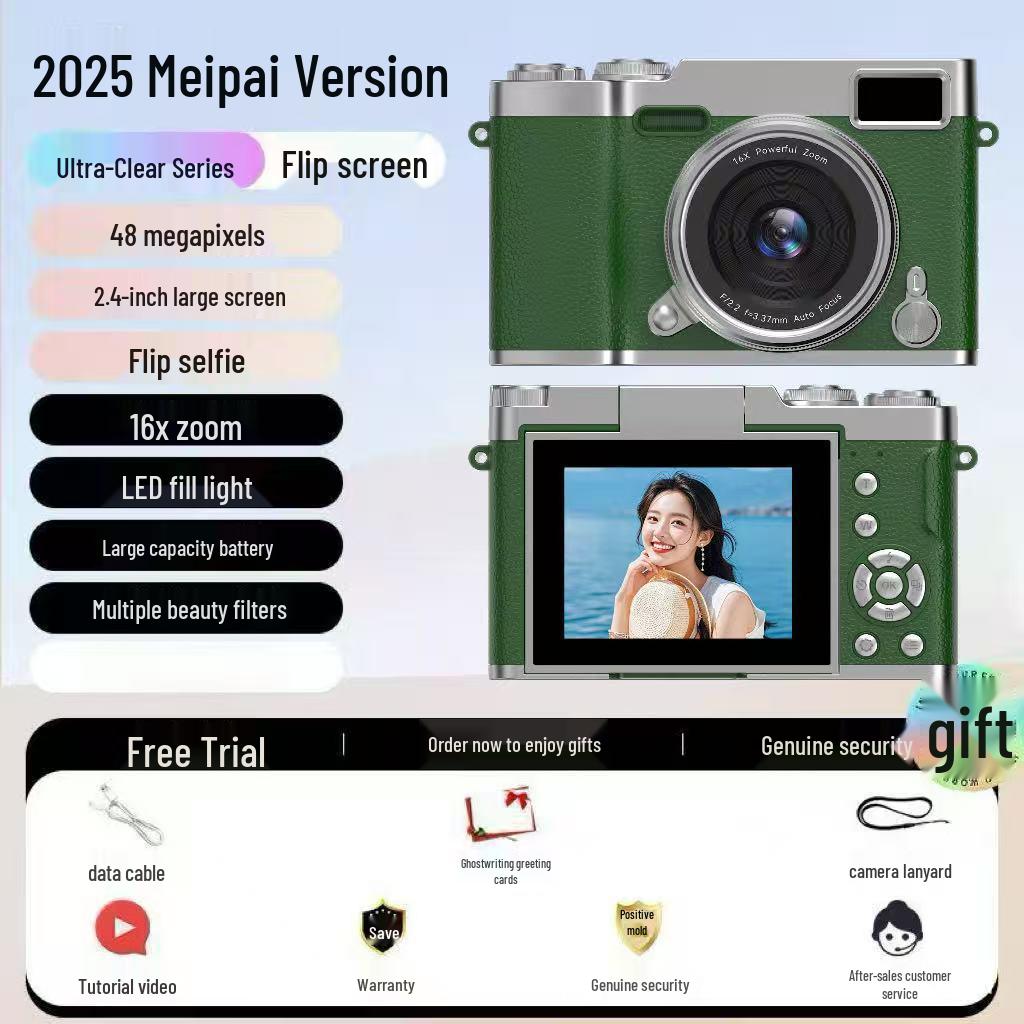 Retro Foldable Screen CCD Camera with 16x Zoom and HD Portable Pocket Recorder