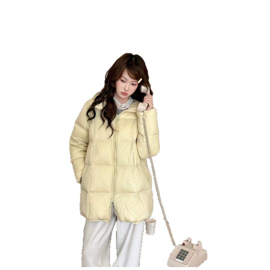 Cloud puff down jacket women's medium and long winter white duck down hooded simple warm loose coat tide