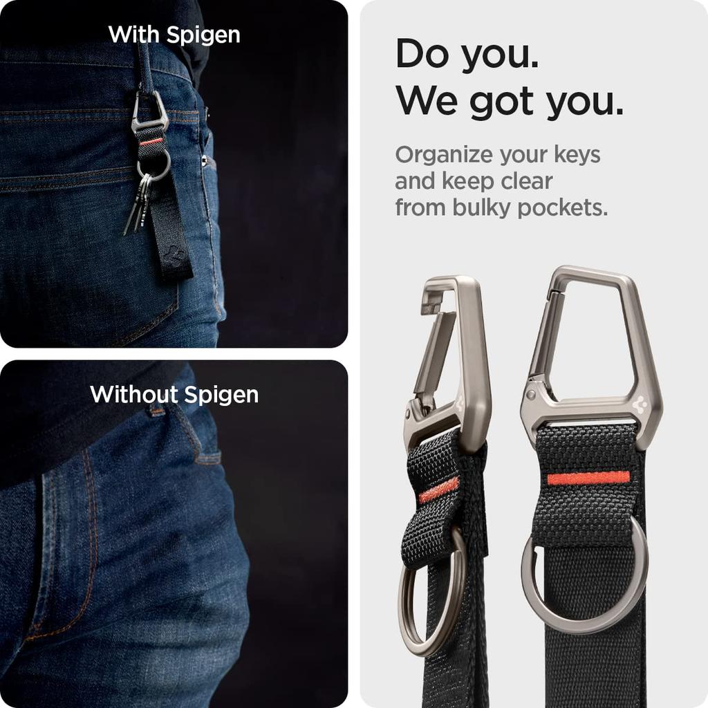 Brelok samochodowy podwójny karabińczyk hak etui na klucze wygodny prosty inteligentny design brelok AHP05472 [Spigen] męski damski (czarny)