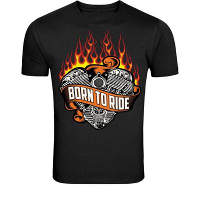 Born To Ride Motorcycle T-Shirt - Flaming Engine Biker Graphic