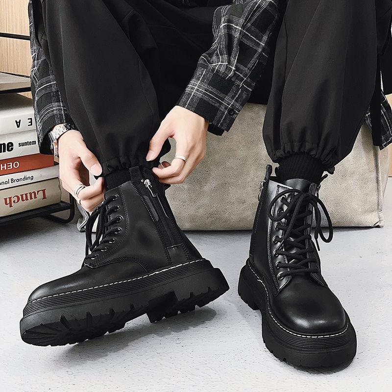 

Чоловічі чорні черевики Мартін: Високі, на товстій підошві, модні шкіряні черевики середньої висоти в британському стилі для осені та зими. Size 40