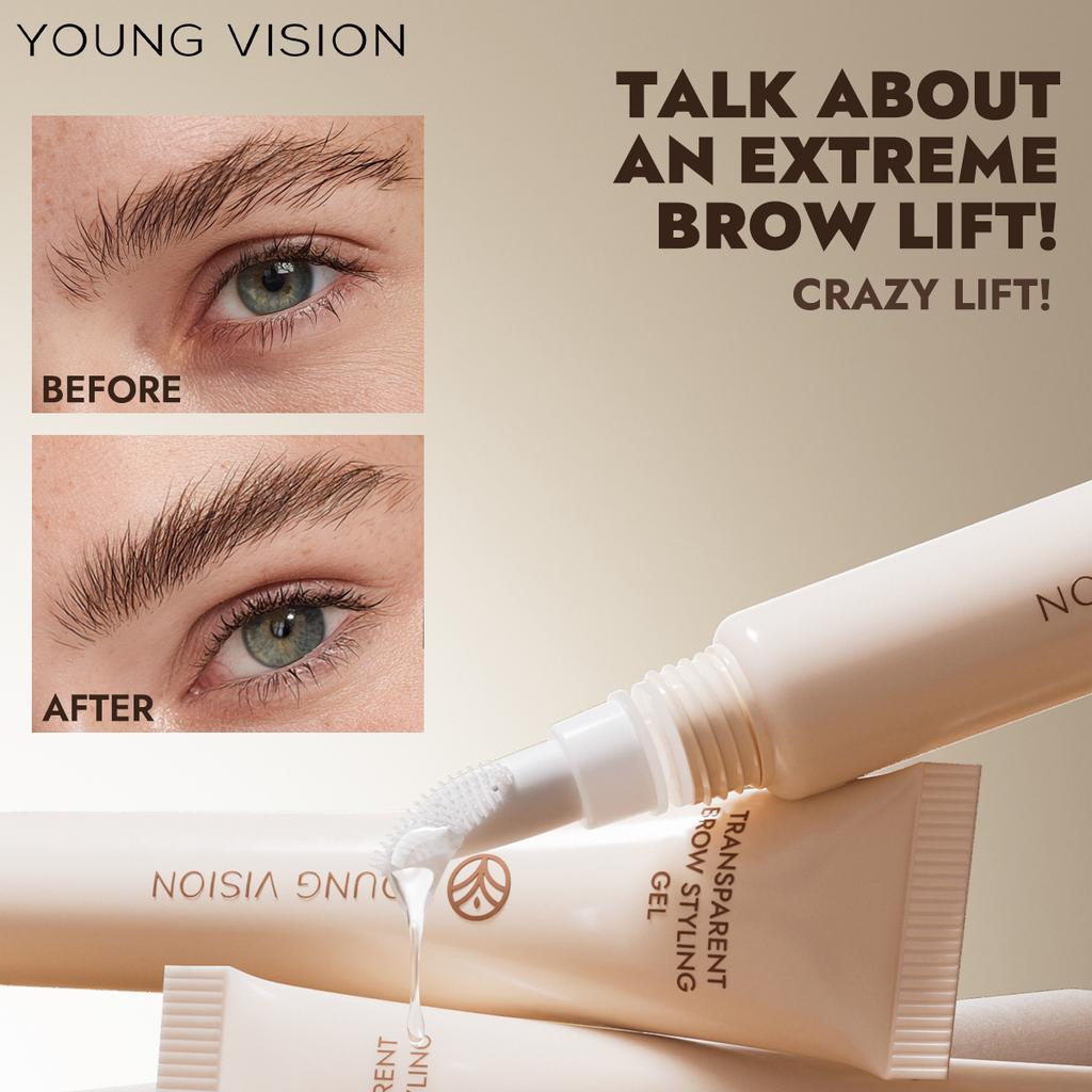 YOUNG VISION Gel Transparent pentru Sprâncene, Tub - Controlat, Perie Unică din Silicon, Rezistent la Apă și Transpirație, Toate Culorile Sprâncenelor, Aplicare în 4 Pași, Zilnic & Petrecere