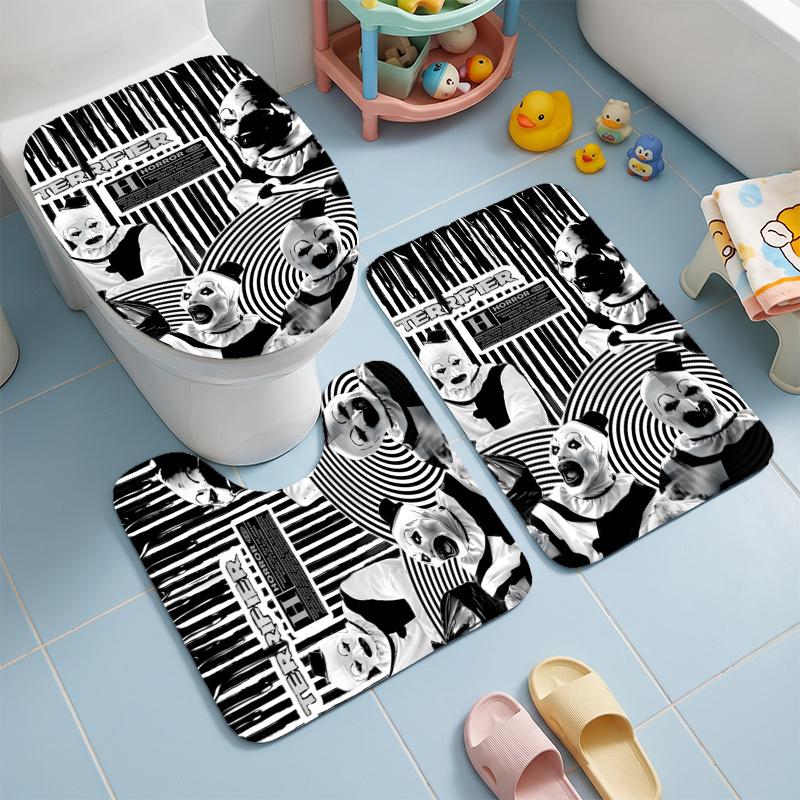 Art the Clown (5) Flannel Toilet 3 Piece Set Soft Bathroom Toilet Seat Cover Non-Slip Bath Rug Home Bathroom Decor