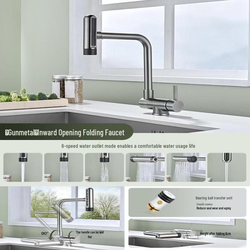 TLXT Foldable Kitchen Sink Faucet, Hot & Cold