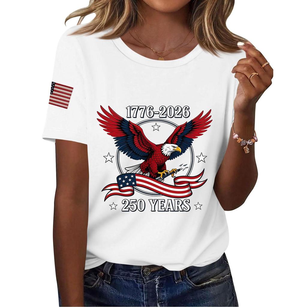 Damenmode, lässig, bedruckt, kurzärmlig, Rundhalsausschnitt, Pullover