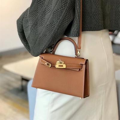 2024 New Little Kelli Palm Pattern Single Shoulder Diagonal Span Cowhide Second Generation Silver Buckle Gold Buckle Portable Women's Bag Mini 19cm