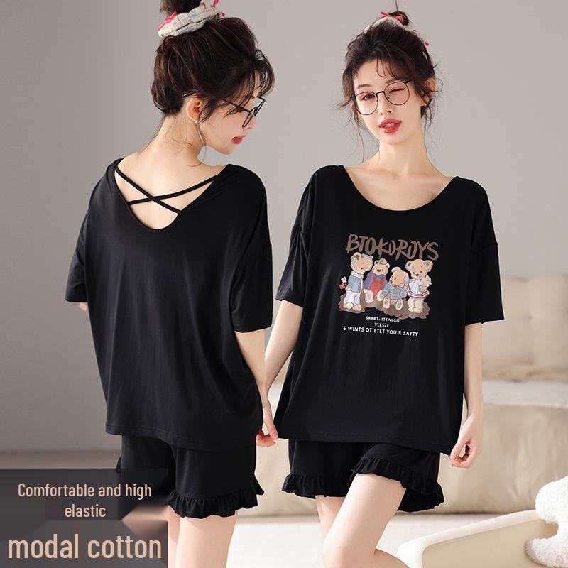 Women's Plus Size Short Sleeve Modal Cotton Pajama Set - Lightweight and Suitable for Outdoor Wear