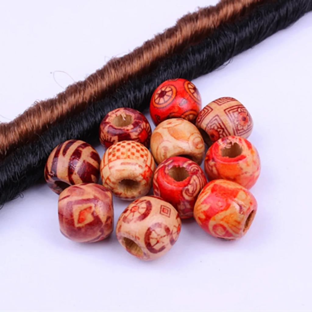 TX65 50pcs Fun Mix Wooden Bead Exquisite Texture Tribal Handmade Patterned Bead Necklace Bracelet Charms DIY Jewelry Accessories