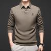 Men's Two-Piece Base Layer Long Sleeve Polo Shirt - Thickened Knit with Velvet, Wool Lapel, Casual Style for Middle-Aged.