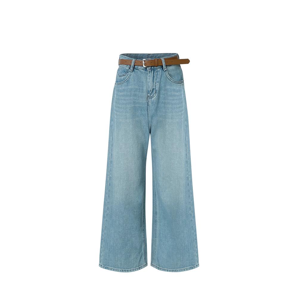 

Джинсы прямого кроя с высокой талией и выцветшими цветами для женщин - весна-лето 2019 в корейском стиле (Размер 25) L (recommended 57.5-62.5 kg)