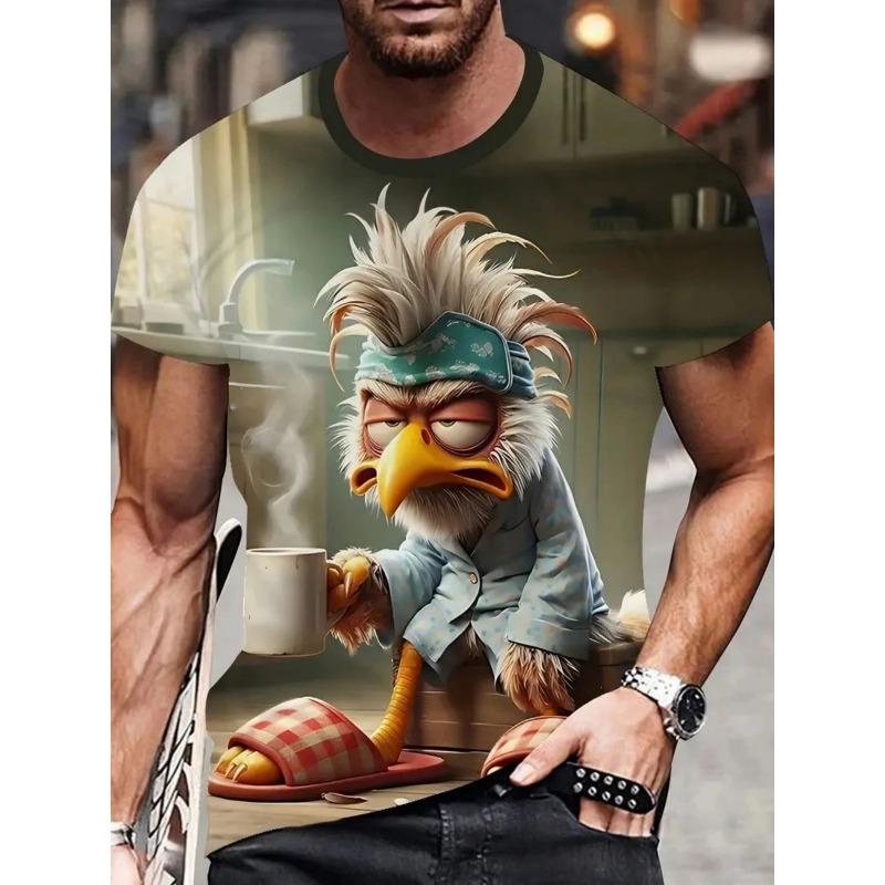 Fashionable men's 3D T-shirt with popular cartoon character print summer short sleeved loose and eye-catching
