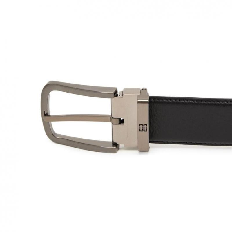 Daks Black Buckle Dd Logo Embossed Leather Belt