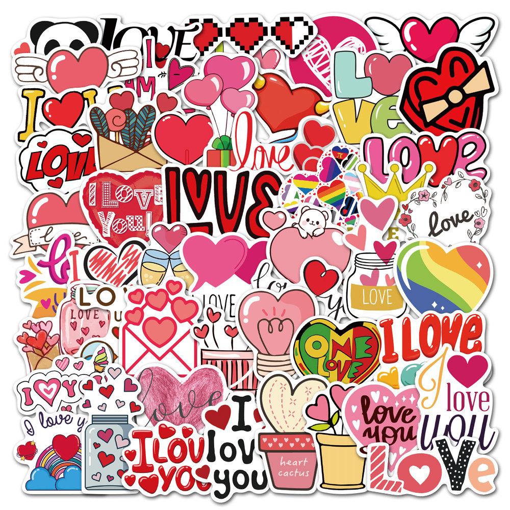Valentine's Day 50-Piece LOVE Graffiti Stickers - Waterproof Cartoon Decorations for Luggage and Rooms