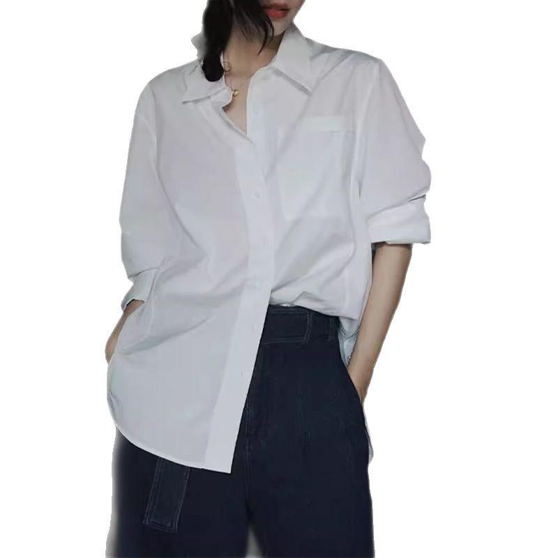 Frühlings Damen Weißes Baumwollhemd - Lässige lockere Passform, High-End-Stil, Pendlerbekleidung