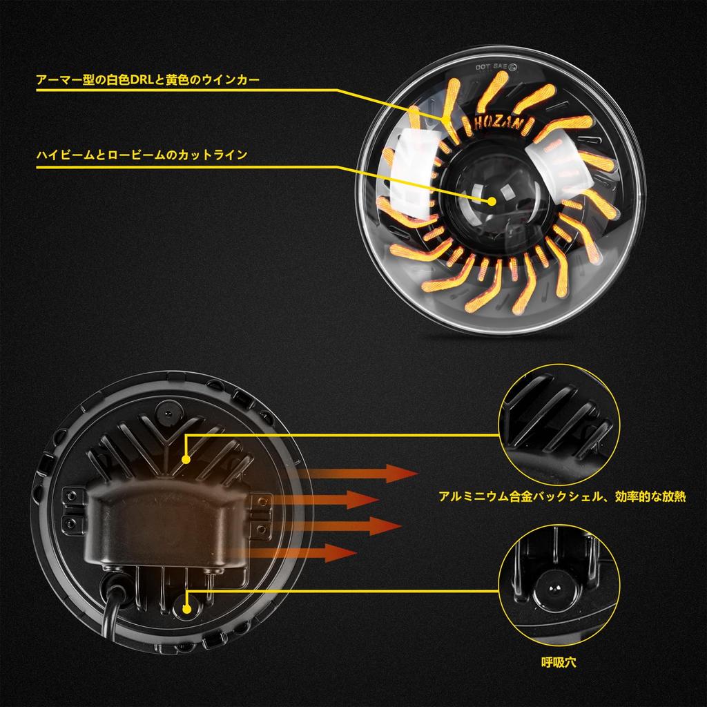 Motikvans Wrangler LED with Yellow Turn Signals and White for Wrangler Toyota FJ and Hummer Vehicle Inspection Set of 2 Round Headlights Headlights,