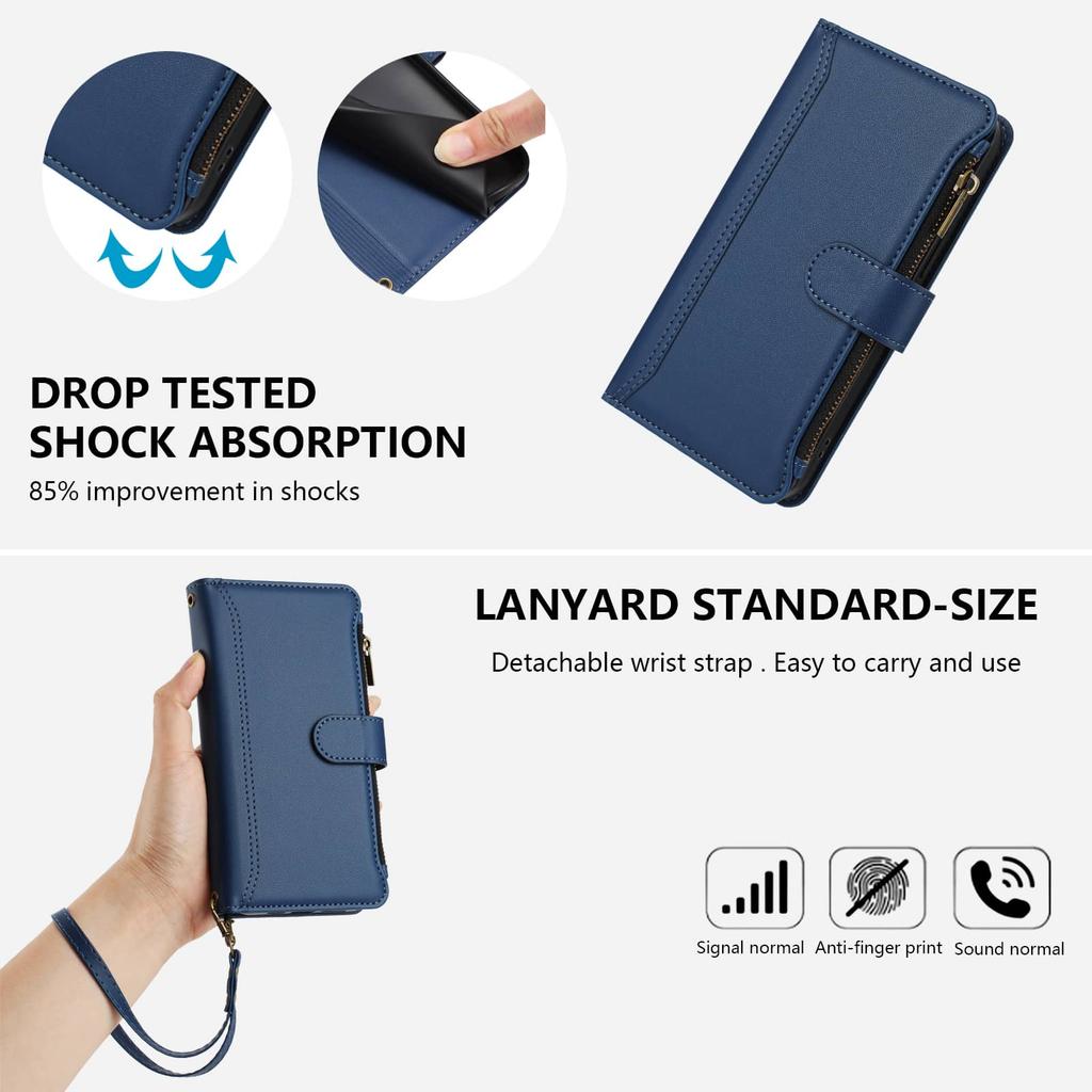 For Samsung Galaxy A70 A50 A40 A30 A20 A10 A06 A42 5G A21S Wallet Case, RFID Blocking Kickstand Flip Cover Wrist Strap Zipper