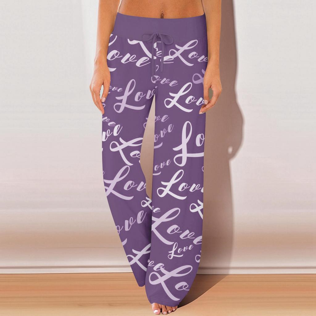 Dámské pyžamové kalhoty na spaní ležérní kalhoty se stahovací šňůrkou v pase pohodlné rovné kalhoty na jógu volné