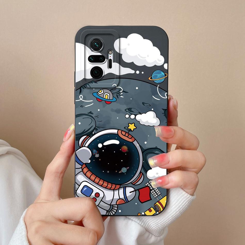 Case For Redmi Note 10 Pro Max Astronaut Soft Liquid Silicone Camera Protection Back Cover For Xiaomi Redmi Note 10Pro Max Coque