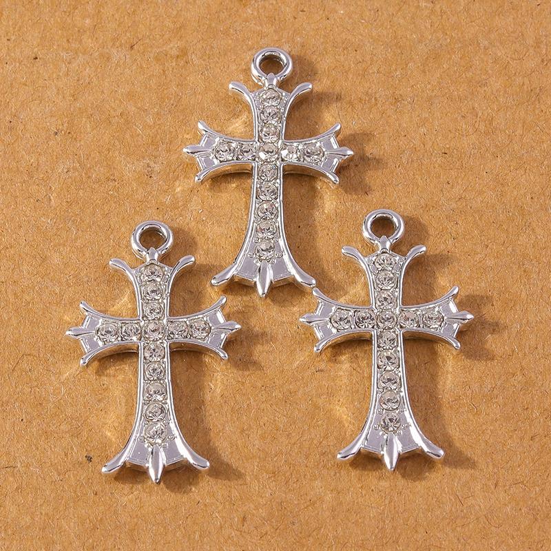 10pcs 24*11mm Crystal Rhinestone Cross Charms Pendants for Necklace Earrings DIY Handmade Jewelry Making Accessories