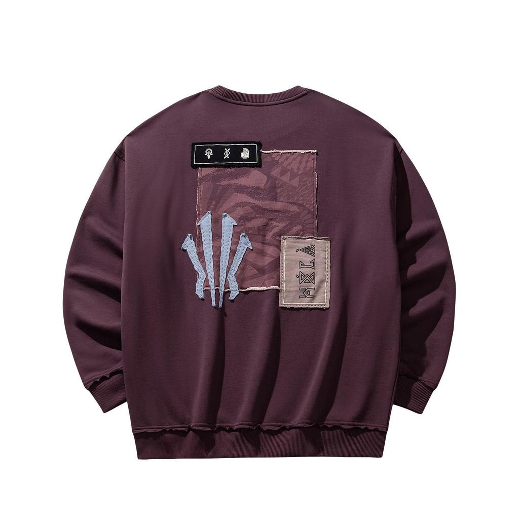 ANTA Men's Kyrie Irving Series Minimalist Embroidery Crew Neck Sweatshirt Burgundy 972611708-3