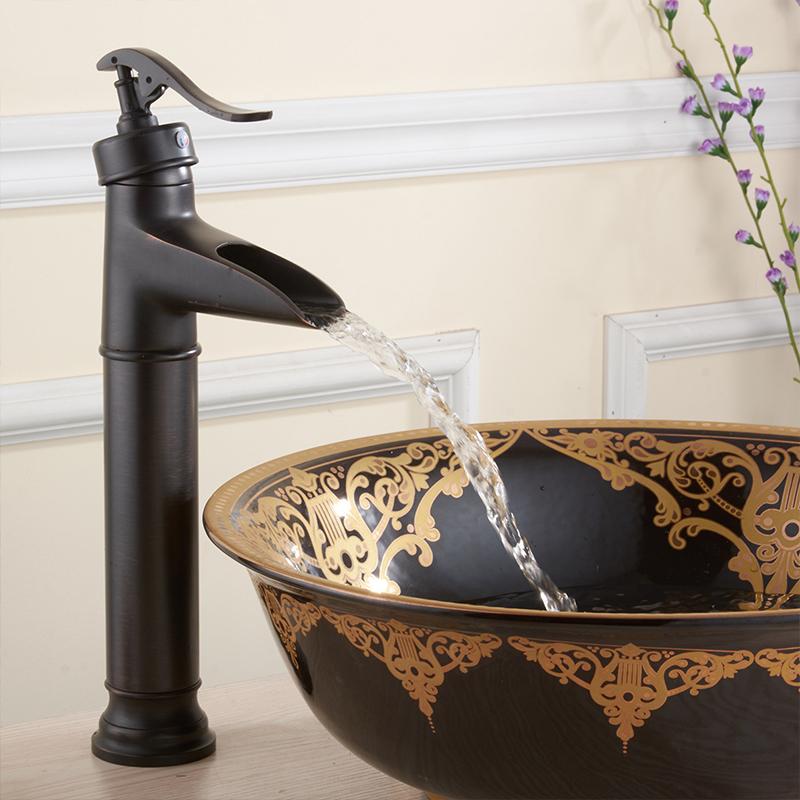 Basin Faucets Antique Brass Waterfall Bathroom Vessel Sink Faucet Single Handle Hole Deck Wash Mixer Water Tap WC Taps ZLY-1909