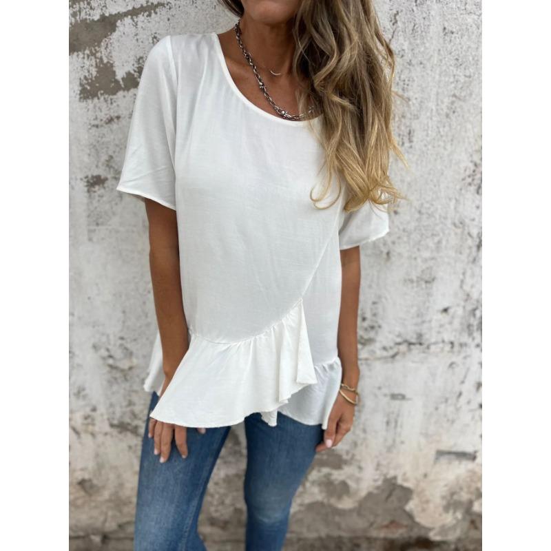 

Summer Loose T-shirt Women s Round Neck Casual Cotton Linen Hooded Top Shirt S білий