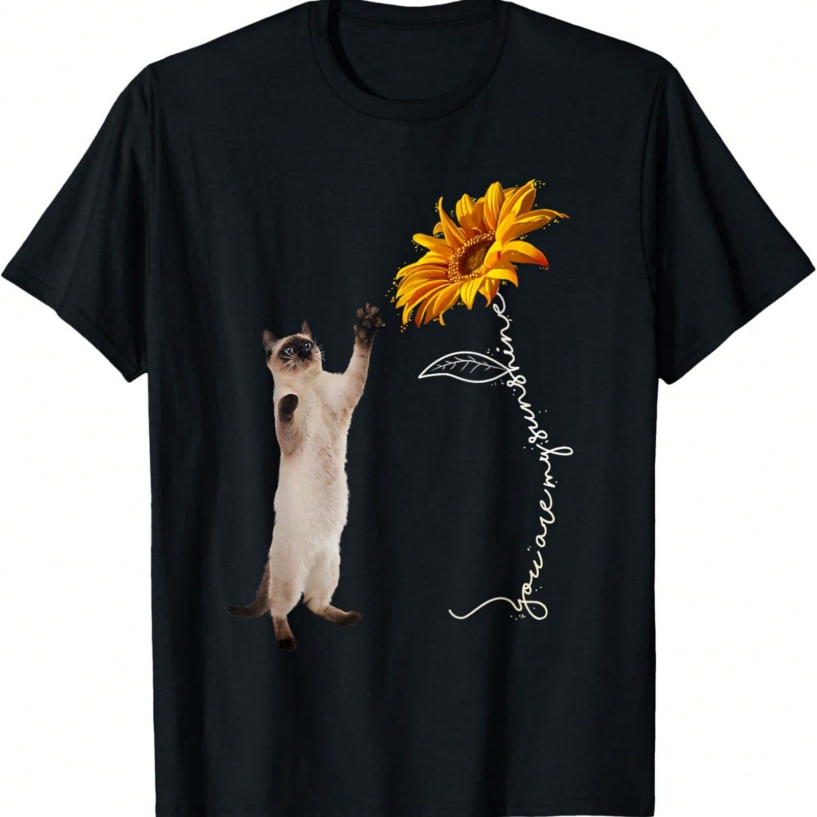 Siamese Cat Reaching The Sunflower T-Shirt S разноцветный