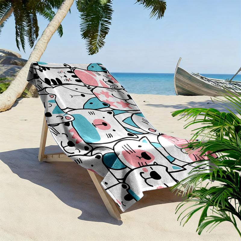 Cozy Cute Cartoon Cat & Animal Print 2D Flat Print Beach Towel, Large Soft Quick Dry Towel for Beach Camping SwimmingZSTJ0915372