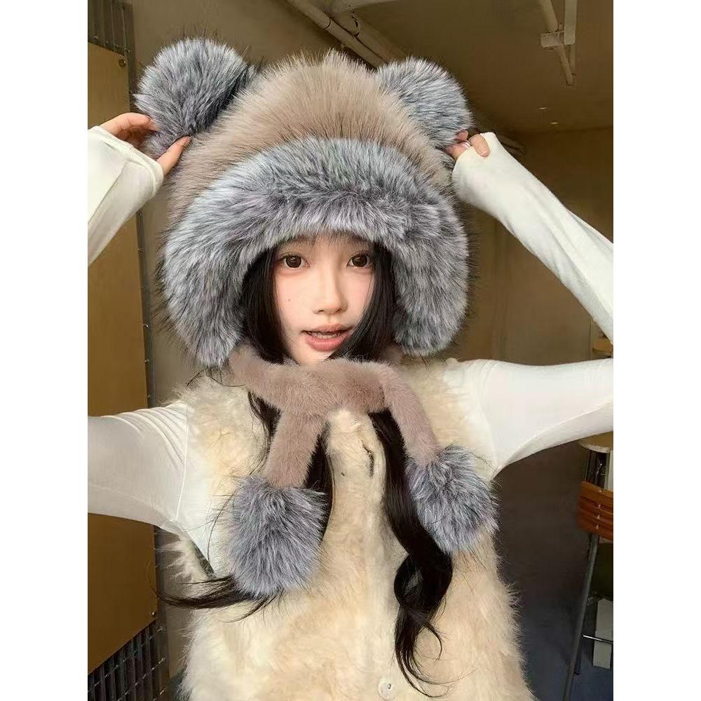 Niedliche Bärenohren Plüschmütze Winter Neu Radfahren Ohrenschutz Warme Damenmütze