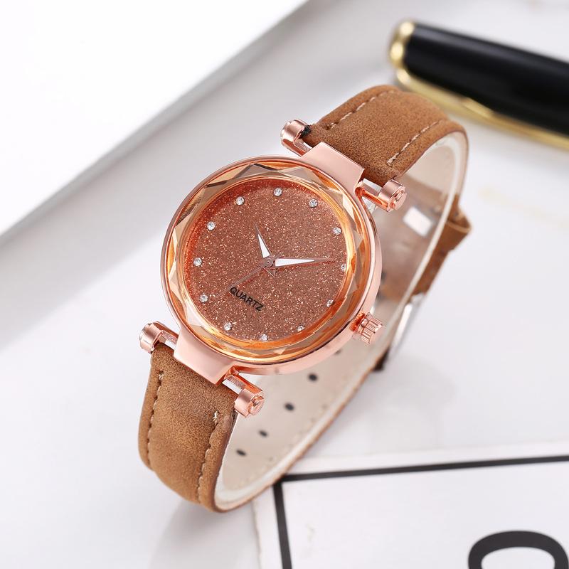 Watches for Women Ladies Watch Round Rhinestone Star Sky Pink Leisure Fashion Trend Frosted Belt Vintage Quartz Wristwatch