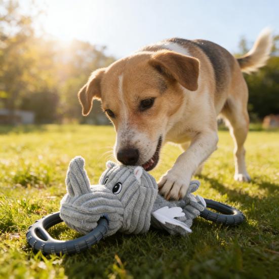 Giocattolo per Animali a Forma di Rinoceronte Resistente al Morso Peluche Giocattolo da Masticare per Cani con Suono Integrato Morbido Interattivo Giocattolo per Alleviare lo Stress