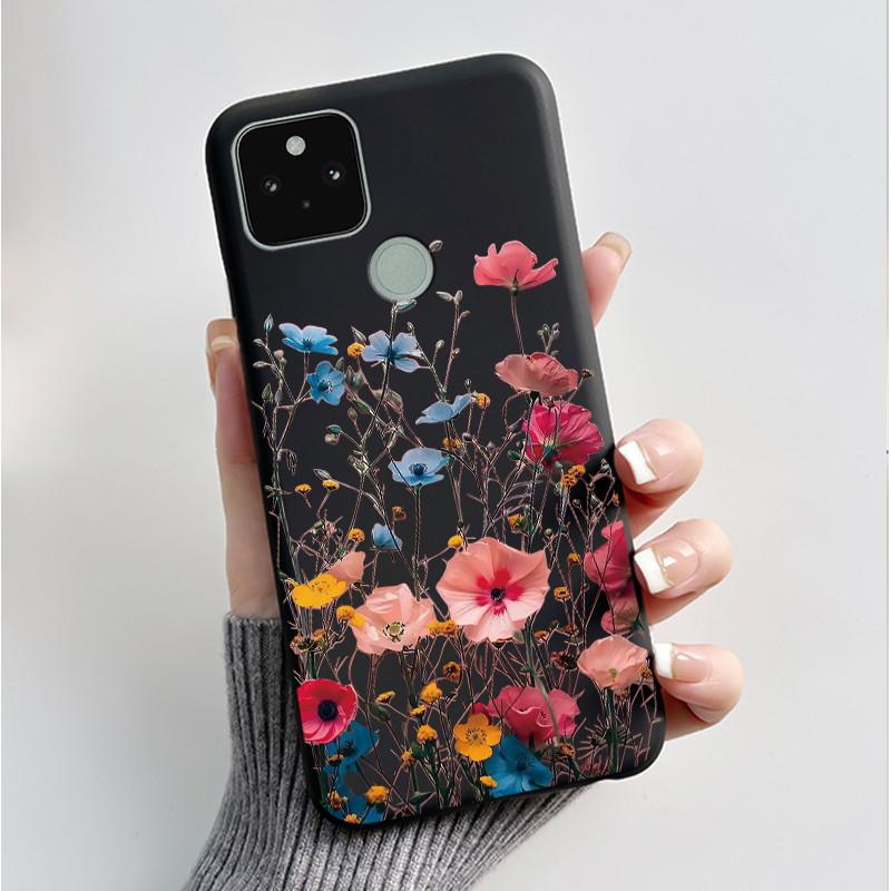 Silikonhülle für Google Pixel 5 Pixel 5A Pixel5 Pixel5A Weiche Abdeckung Luxus Mode Schmetterlingsblumen Bemalt Schwarz Handyhülle
