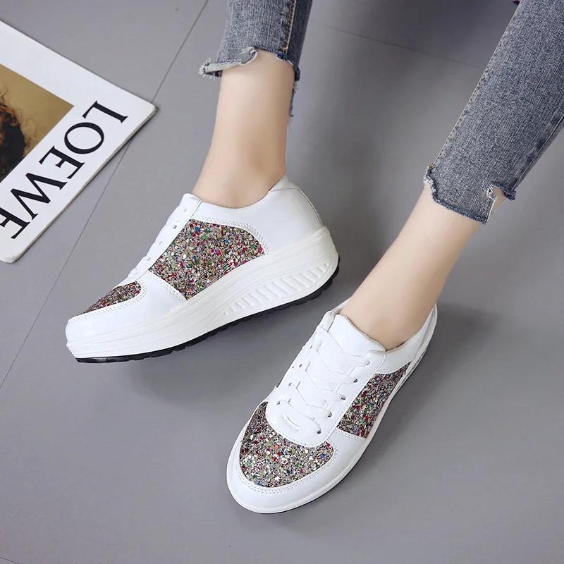 Fashion Woman Shoes Spring Luxury Casual Sneakers Breathable Lace Up Black Fashion Mirror Heel Board Shoes for Women Tenis Femenino