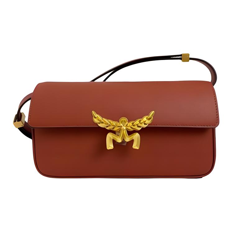 

MCM Cognac Leather Flap Crossbody Bag with 3D Logo Hardware for Daily Use Basic Set (Bag+Dust Bag)