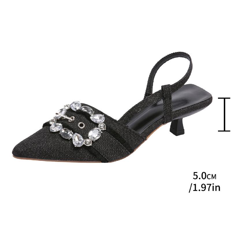 Elegant Rhinestone Pointed Toe Sandals Female Plus Size Ladies High Heels