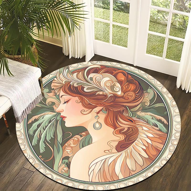 

Lady s Elegant Art Pattern Flannel-printed round floor mats are slip-resistant Suitable for room bedroom terrace garden carpets 60cm