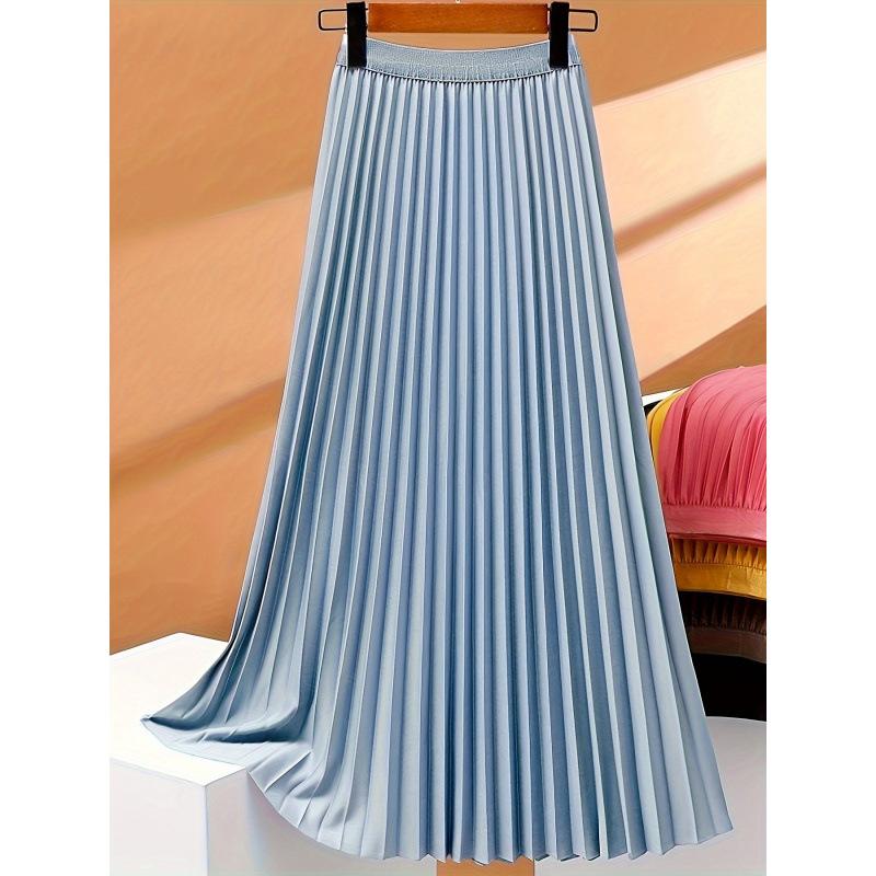 Women's Boho Satin Metallic Pleated Skirts Elastic High Waist Flowy A Line Skirt High Elastic Waist Pleated Chiffon Skirt Midi Swing A-line Skirts