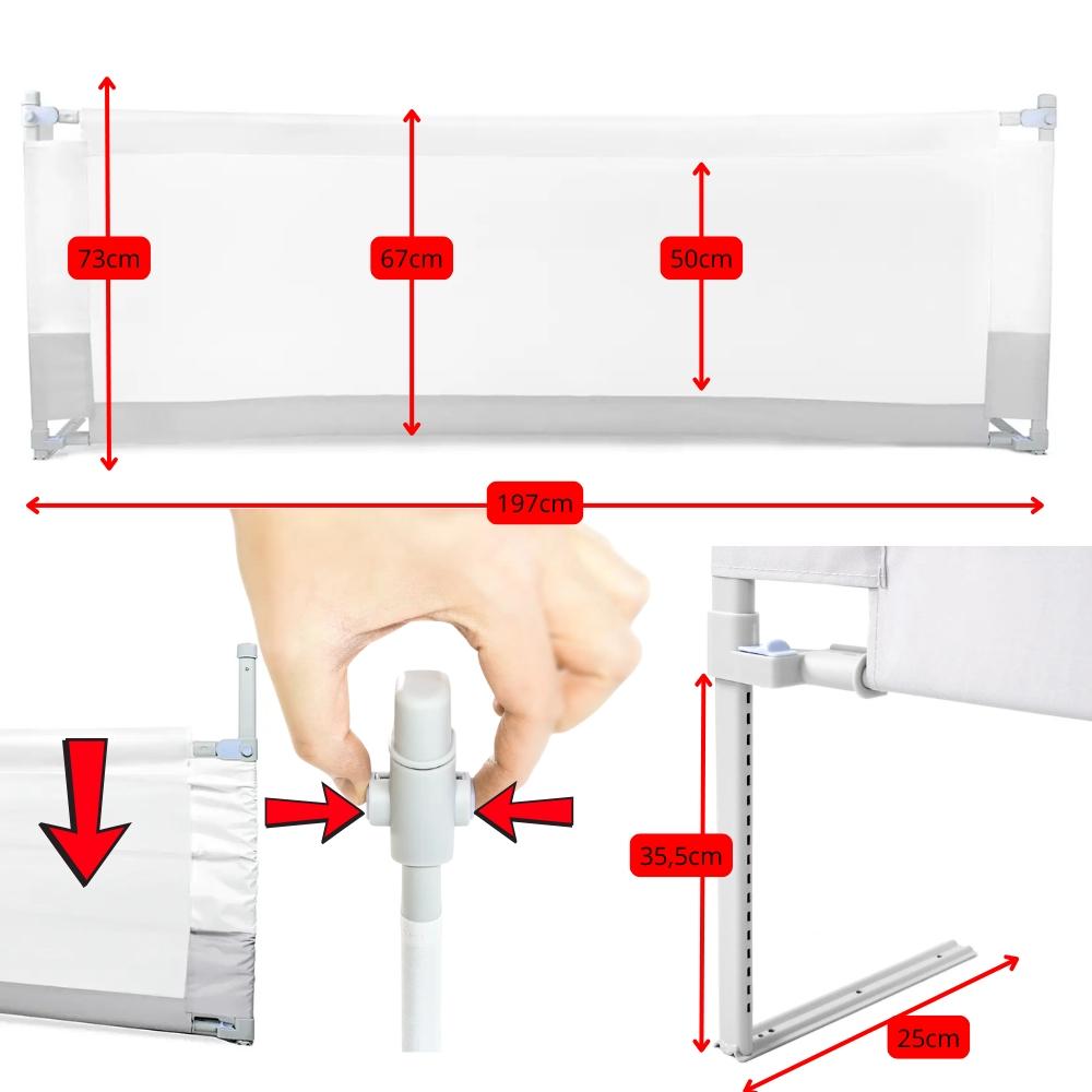 Safety Bed Rail, Protective, Foldable Cover, Gray, 200 Cm